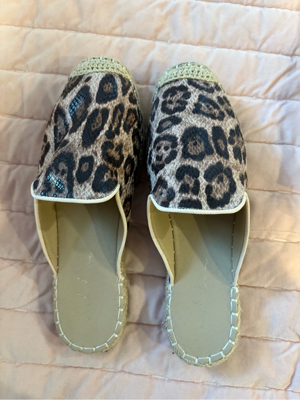 Leopard Print Slip-On Espadrille Mules - Brown